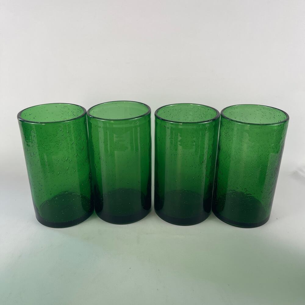 Blown Glass Green Bubble High-Ball Tumbler Glasses; Set of 4; 18 oz 5 5/8” - Picture 5 of 5